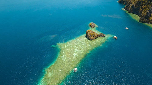 Aerial view tropical lagoon,sea, beach. tropical island. busuanga, palawan, philippines.