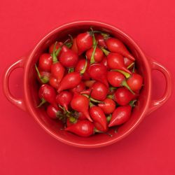 High angle view of tomatoes in bowl