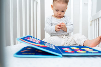 Portrait of cute boy using laptop at home