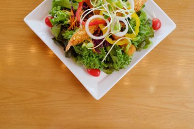 High angle view of meal served in plate