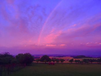 Scenic view of field against sky at sunset