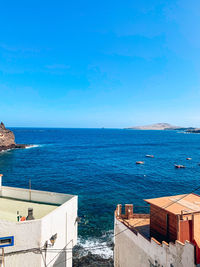 Scenic view of sea against clear blue sky