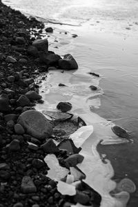 High angle view of stones at beach