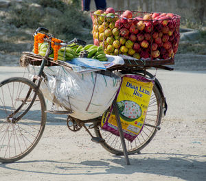 Various fruits on street at market in city