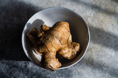 High angle view of food in bowl on table