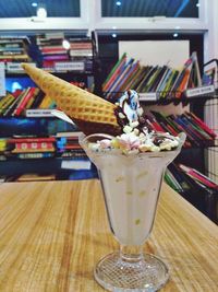 Close-up of ice cream on table