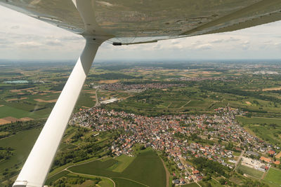 Oberschopfheim, germany, july 9, 2022 flight over the city in a small plane