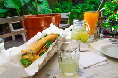 Close-up of served food in restaurant