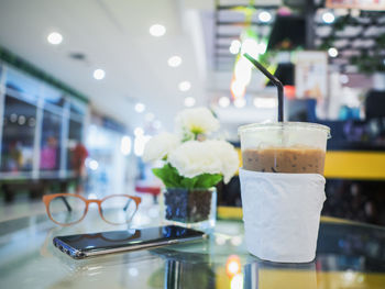 Close-up of drink served on table at restaurant