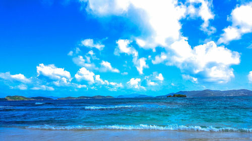 Scenic view of sea against cloudy sky