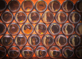 Full frame shot of beer bottles