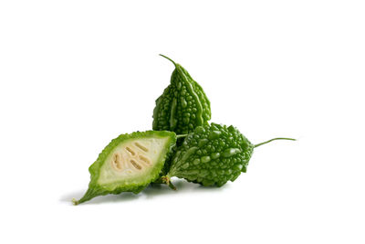 Close-up of green leaf against white background