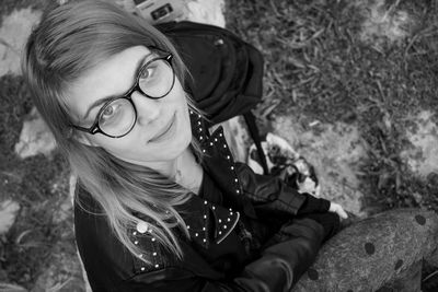 High angle portrait of girl wearing eyeglasses