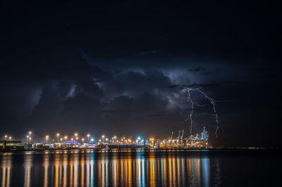 Scenic view of illuminated city against sky at night