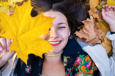 High angle view of young woman