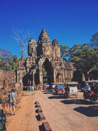 View of temple against clear blue sky