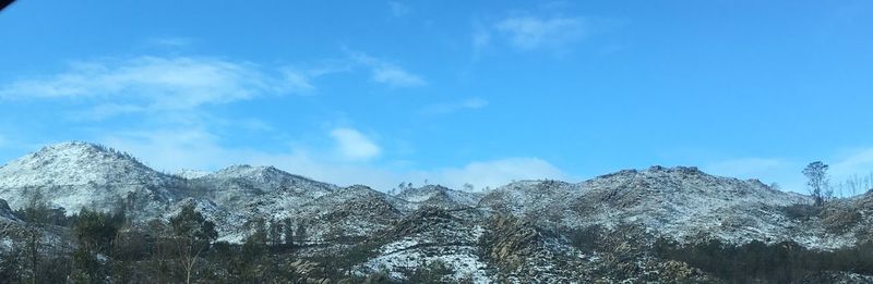 Scenic view of mountains against cloudy sky