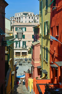 High angle view of buildings in city against sky