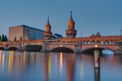 The oberbaumbridge and the river spree in berlin at dusk