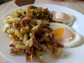 Close-up of breakfast served in plate