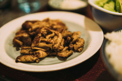 High angle view of food in plate on table