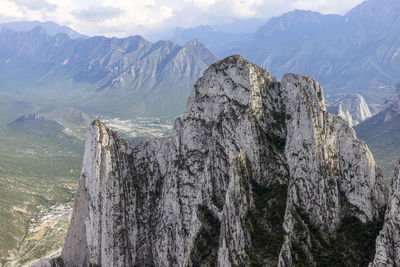 Panoramic view of rocks and mountains against sky