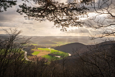 Scenic view of landscape against sky during sunset - werratal 