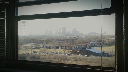 View of city through window