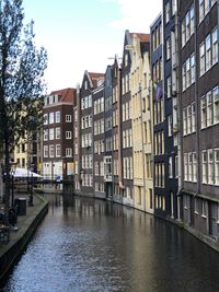 Canal amidst buildings in city against sky