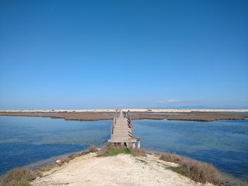 Scenic view of sea against clear blue sky