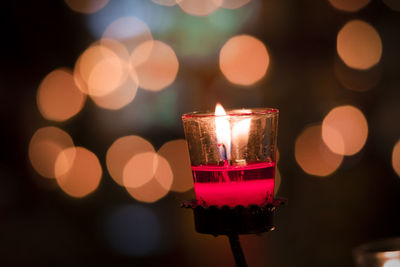 Close-up of illuminated candle against blurred background