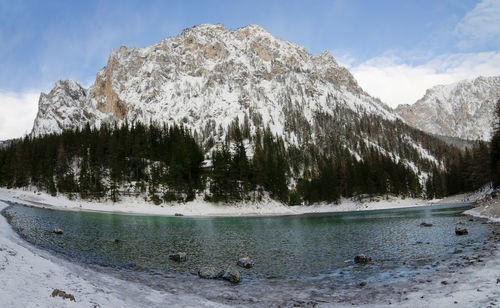 Scenic view of snowcapped mountains against sky