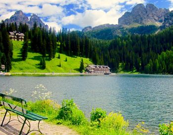 Scenic view of mountains against cloudy sky