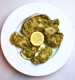 High angle view of food in plate