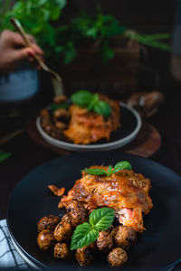 Close-up of food in plate on table