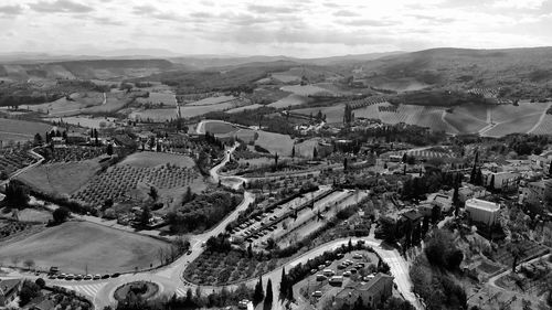 High angle view of townscape against sky