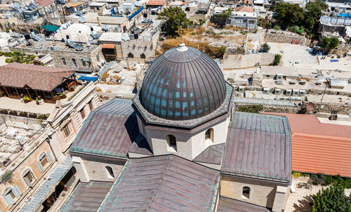 High angle view of cathedral and buildings in city