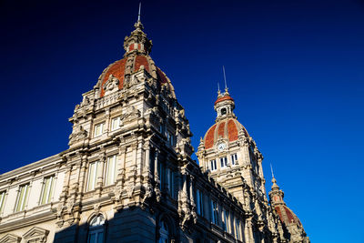 Low angle view of temple building against blue sky