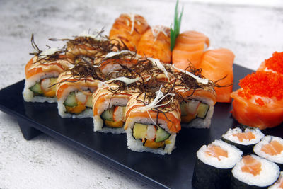 Close-up of sushi in plate