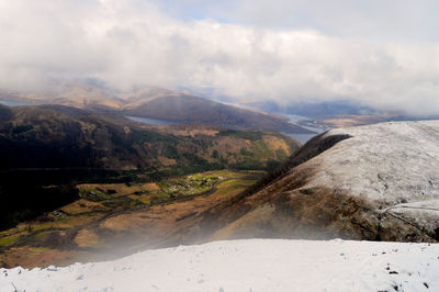 Scenic view of snowcapped mountains against sky