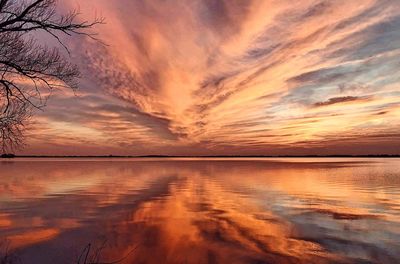 Scenic view of lake against sky during sunset