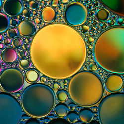 Multicolored circles on the water, abstract background