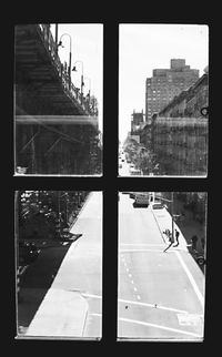 City street seen through glass window