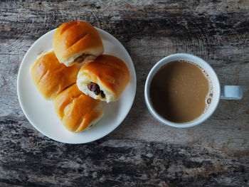 High angle view of breakfast on table