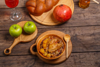 High angle view of food on table