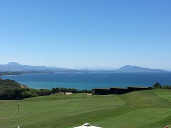 Scenic view of mountains against clear sky