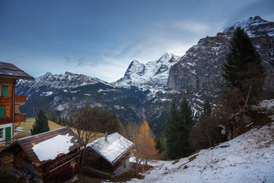 Scenic view of snowcapped mountains against sky