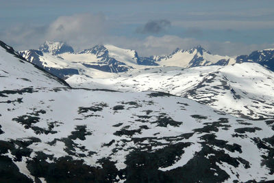 Scenic view of snowcapped mountains against sky