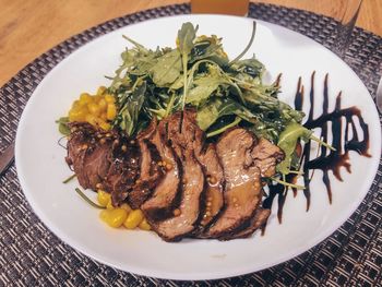 High angle view of meal served in plate