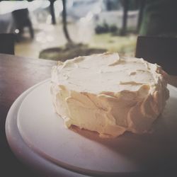 Close-up of cake in plate on table